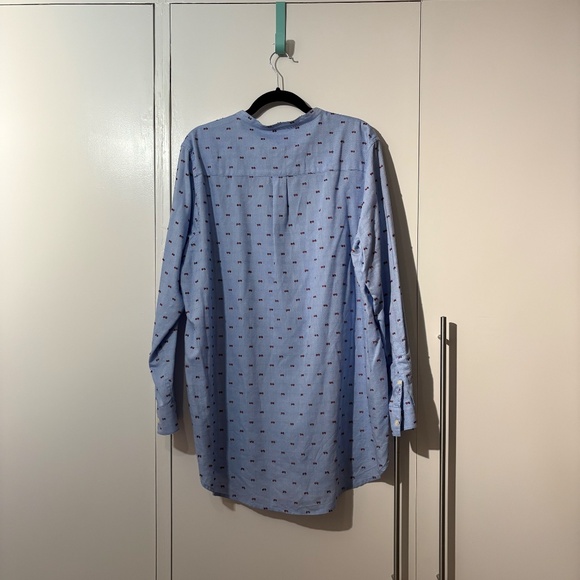 Gap Band Collar Button-Up Tunic Shirt Blue Red White Details XL - Picture 2 of 3